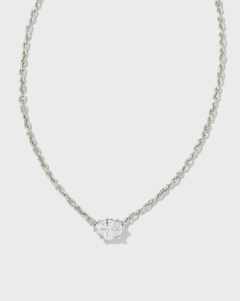 Cailin Crystal Pendant Necklace Rhodium White CZ