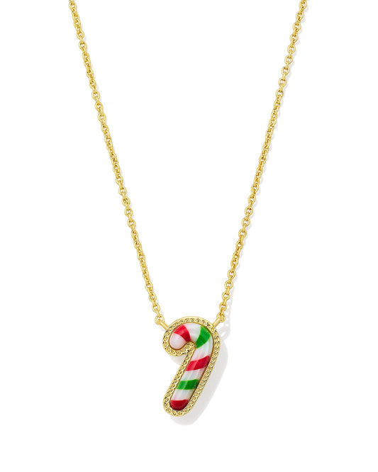 Candy Cane Short Pendant Necklace Gold Red Green Mix
