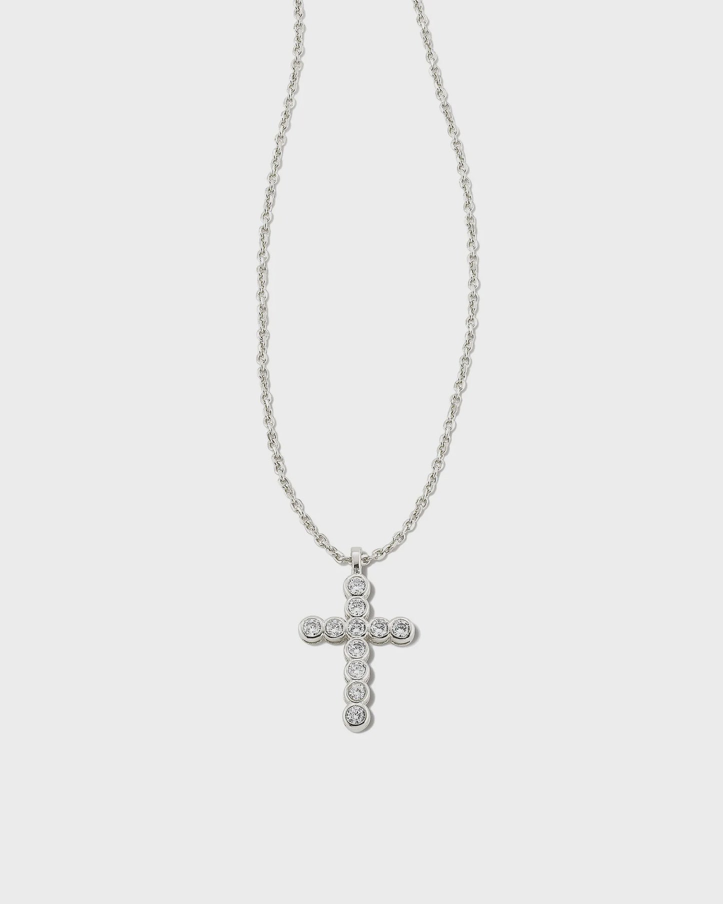 Cross Crystal Pendant Necklace  Silver White Crystal