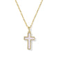 Cross Pendant Necklace Gold Matte Blush Pink Dichroic Glass