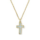 Cross Pendant Necklace Gold Matte Light Blue Dichroic Glass