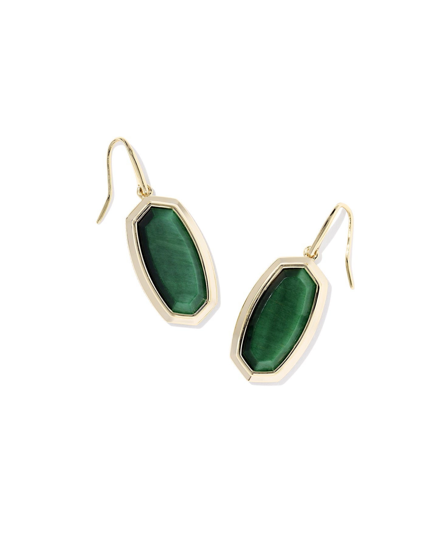 Dani Bezel Drop Earrings Gold Green Tigers Eye