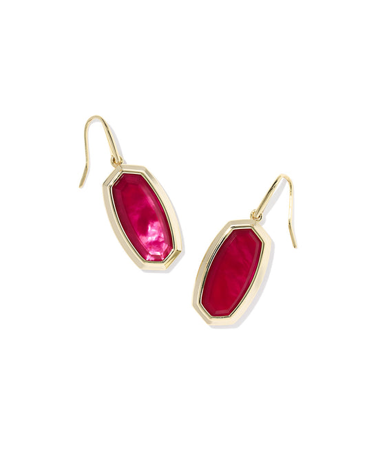Dani Bezel Drop Earrings Gold Carmine Red Illusion