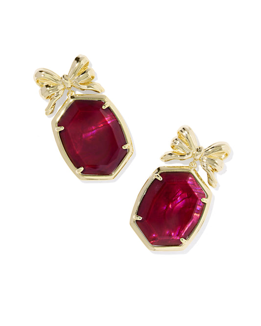 Daphne Bow Drop Earrings Gold Dark Burgundy Illusion
