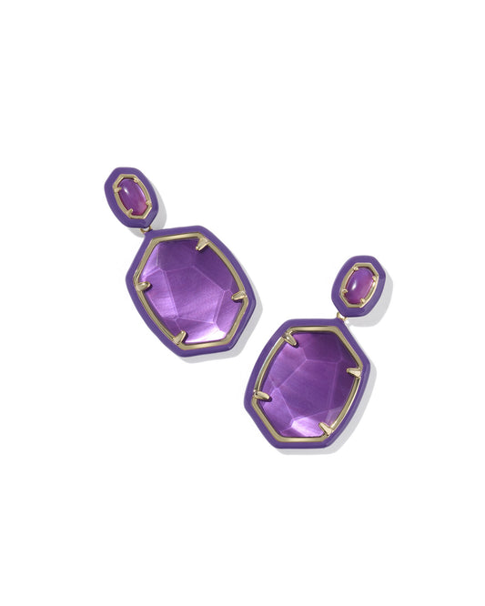 Daphne Enamel Frame Drop Earrings Gold Purple MOP