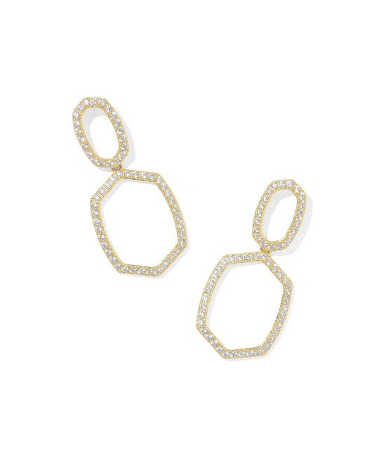 Daphne Pave Open Frame Earrings Gold White CZ