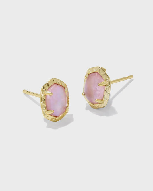 Daphne Stud Earrings Gold Pink Iri Abalone