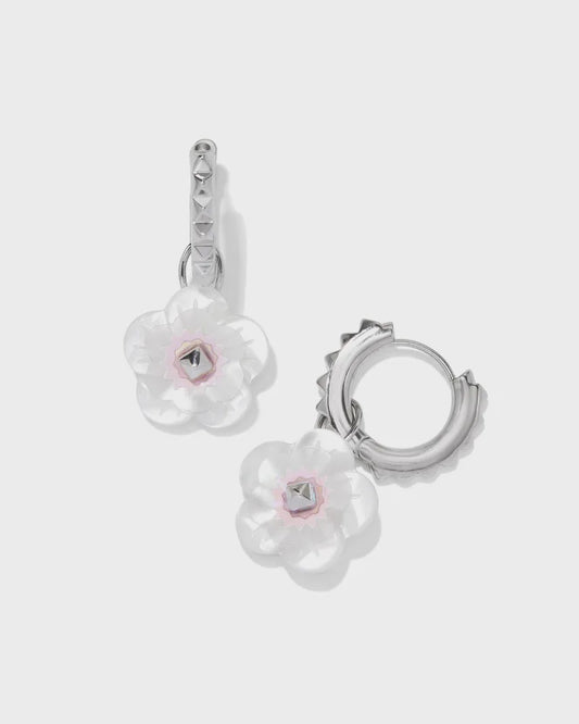Deliah Huggie Earrings Silver Iri Pink White Mix
