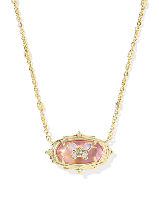 Dolly Parton Elisa Butterfly Short Pendant Necklace Gold Lt Pink Iri Abalone