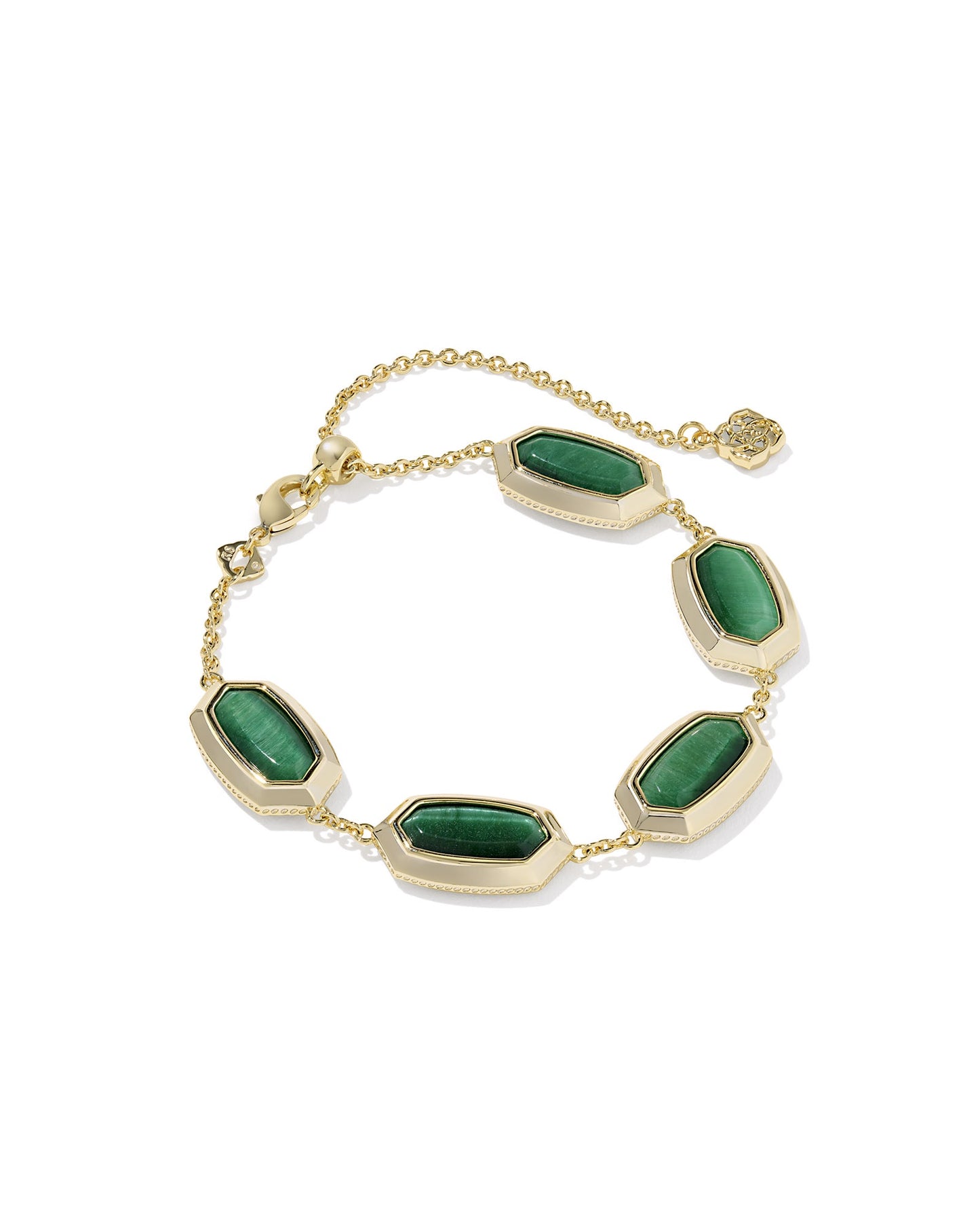 Elaina Bezel Delicate Chain Bracelet Gold Green Tigers Eye