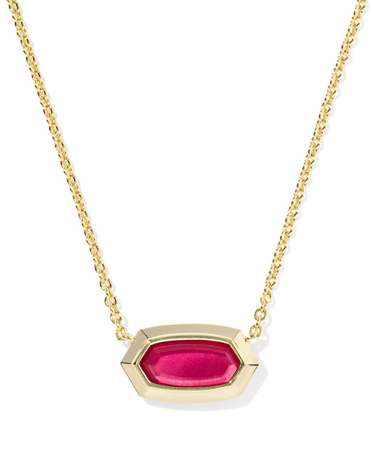 Elisa Bezel Short Pendant Necklace Gold Carmine Red Illusion