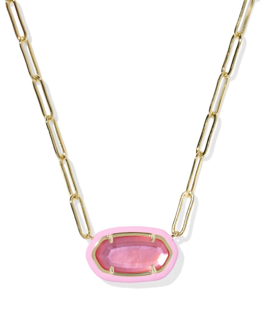 Elisa Enamel Frame Paperclip Necklace Gold Bright Pink Illusion