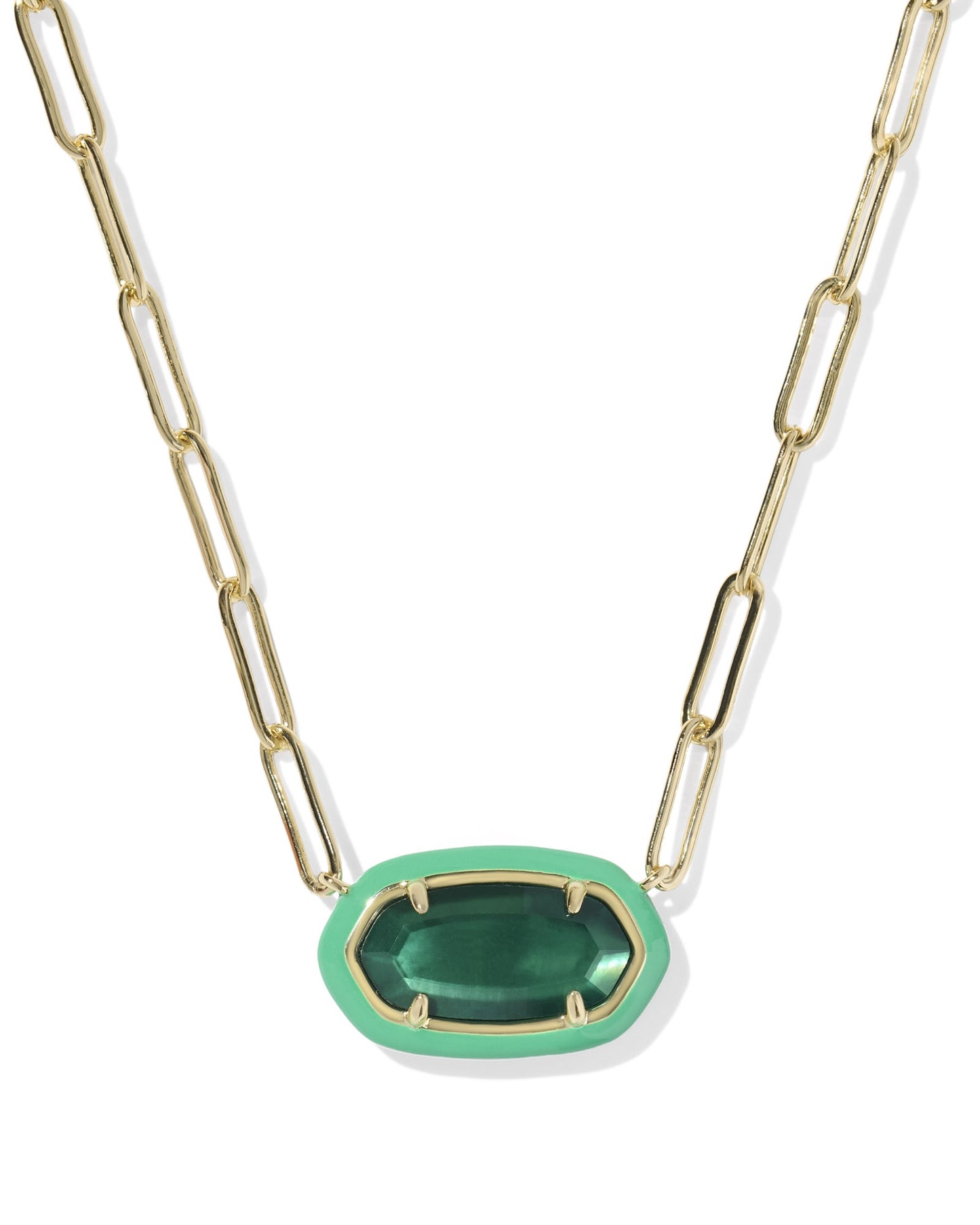 Elisa Enamel Frame Paperclip Necklace Gold Emerald Illusion