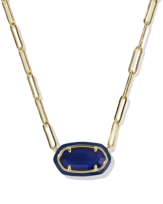 Elisa Enamel Frame Paperclip Necklace Gold Navy MOP