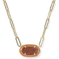 Elisa Enamel Frame Paperclip Necklace Gold Orange Goldstone