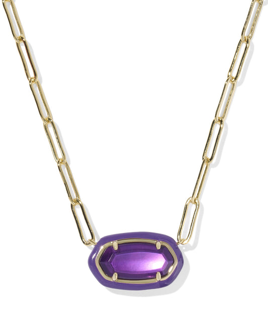 Elisa Enamel Frame Paperclip Necklace Gold Purple MOP