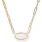 Elisa Enamel Frame Paperclip Necklace Gold White MOP