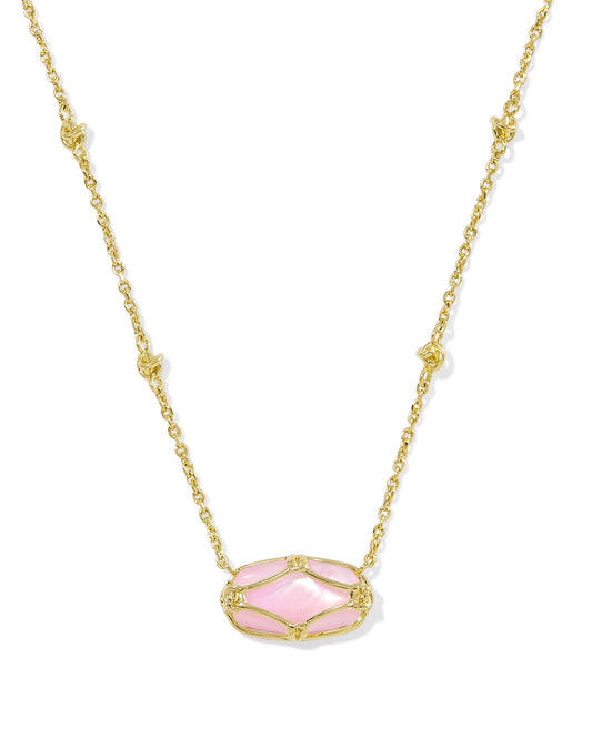 Elisa Lattice Frame Short Pendant Necklace gold Blush Ivory MOP