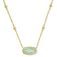 Elisa Lattice Frame Short Pendant Necklace Gold Lt Green MOP