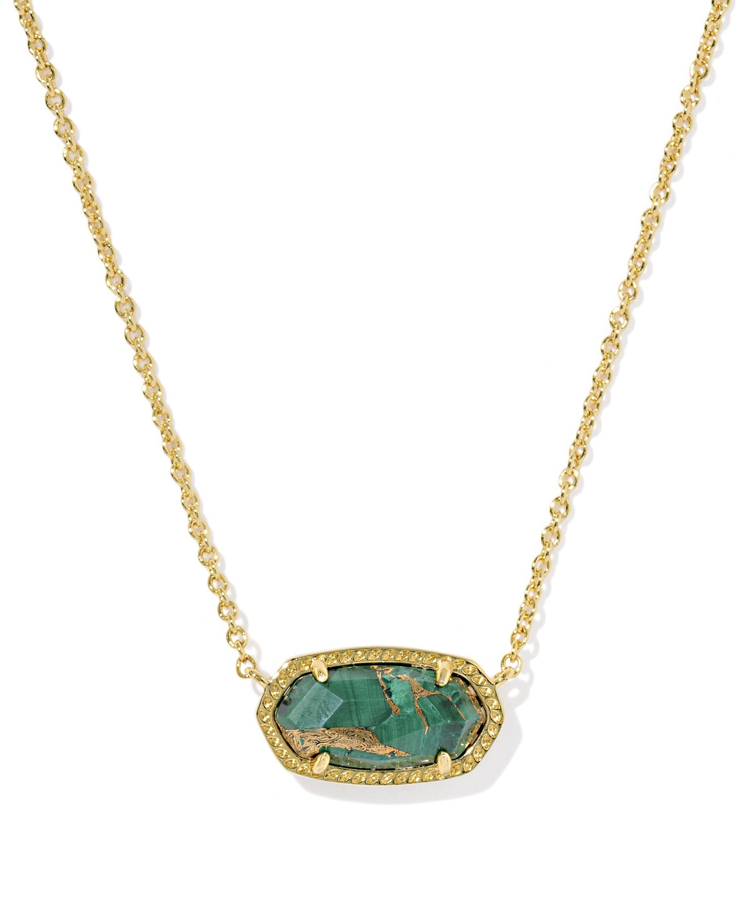 Elisa Pendant Necklace Gold Bronze Veined Green Malachite