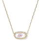 Elisa Pave Frame Short Pendant Gold Ivory MOP Love Script
