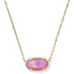 Elisa Pave Frame Short Pendant Necklace Gold Pink Opalescent Resin