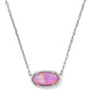 Elisa Pave Frame Short Pendant Necklace Silver pink opalescent Resin
