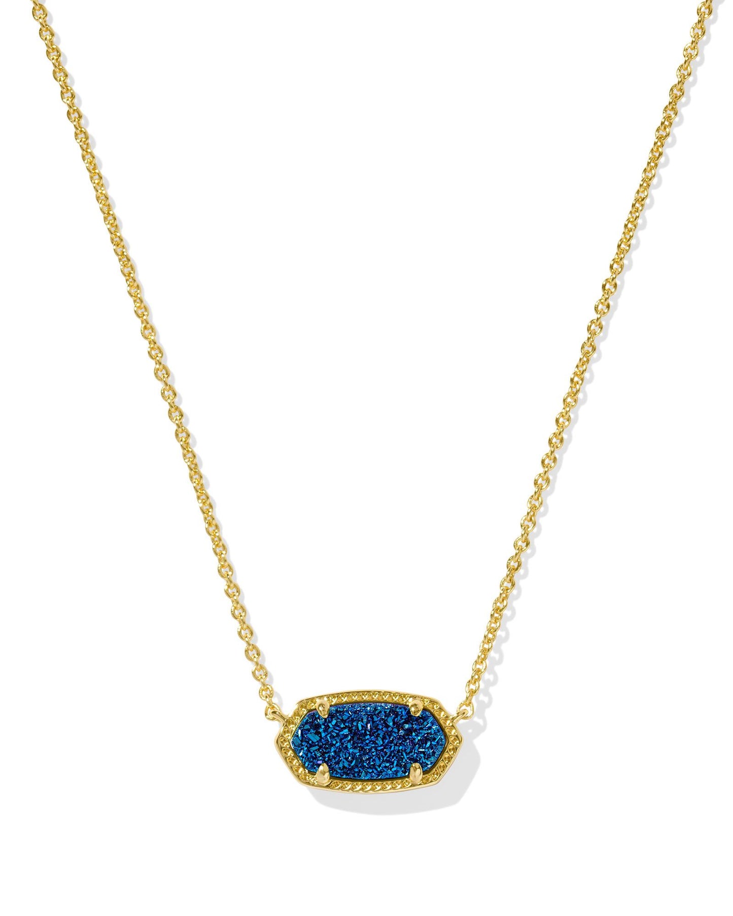Elisa Short Pendant Necklace Gold Blue Drusy