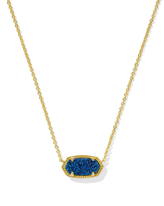 Elisa Short Pendant Necklace Gold Blue Drusy