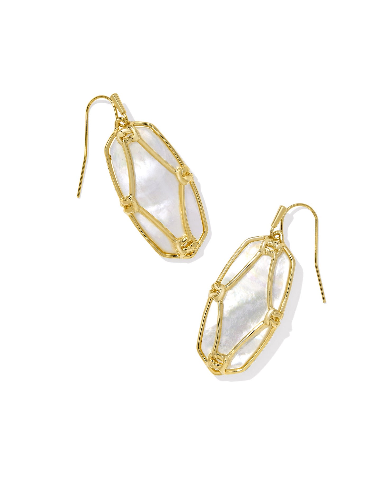 Elle Lattice Frame Drop Earrings Gold Ivory MOP