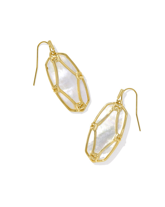 Elle Lattice Frame Drop Earrings Gold Ivory MOP