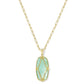 Elle Lattice Frame Large Long Pendant Necklace Gold Lt Green MOP