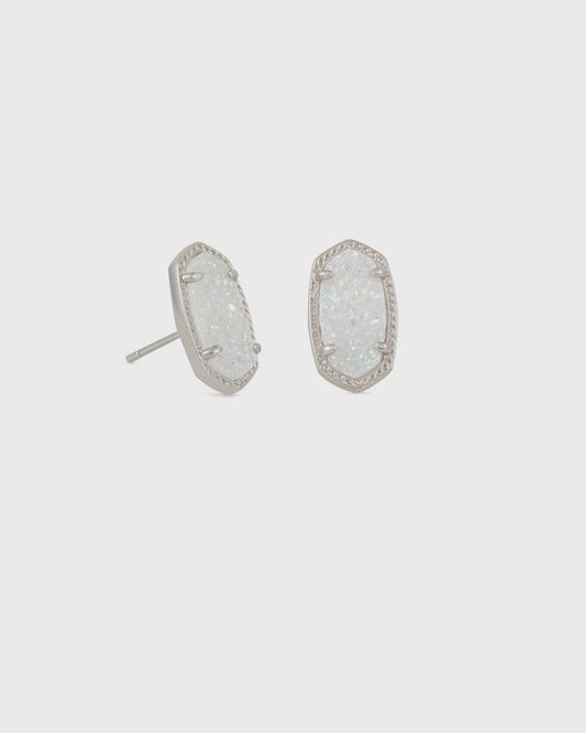 Ellie Stud Earrings Rhodium Iri Drusy