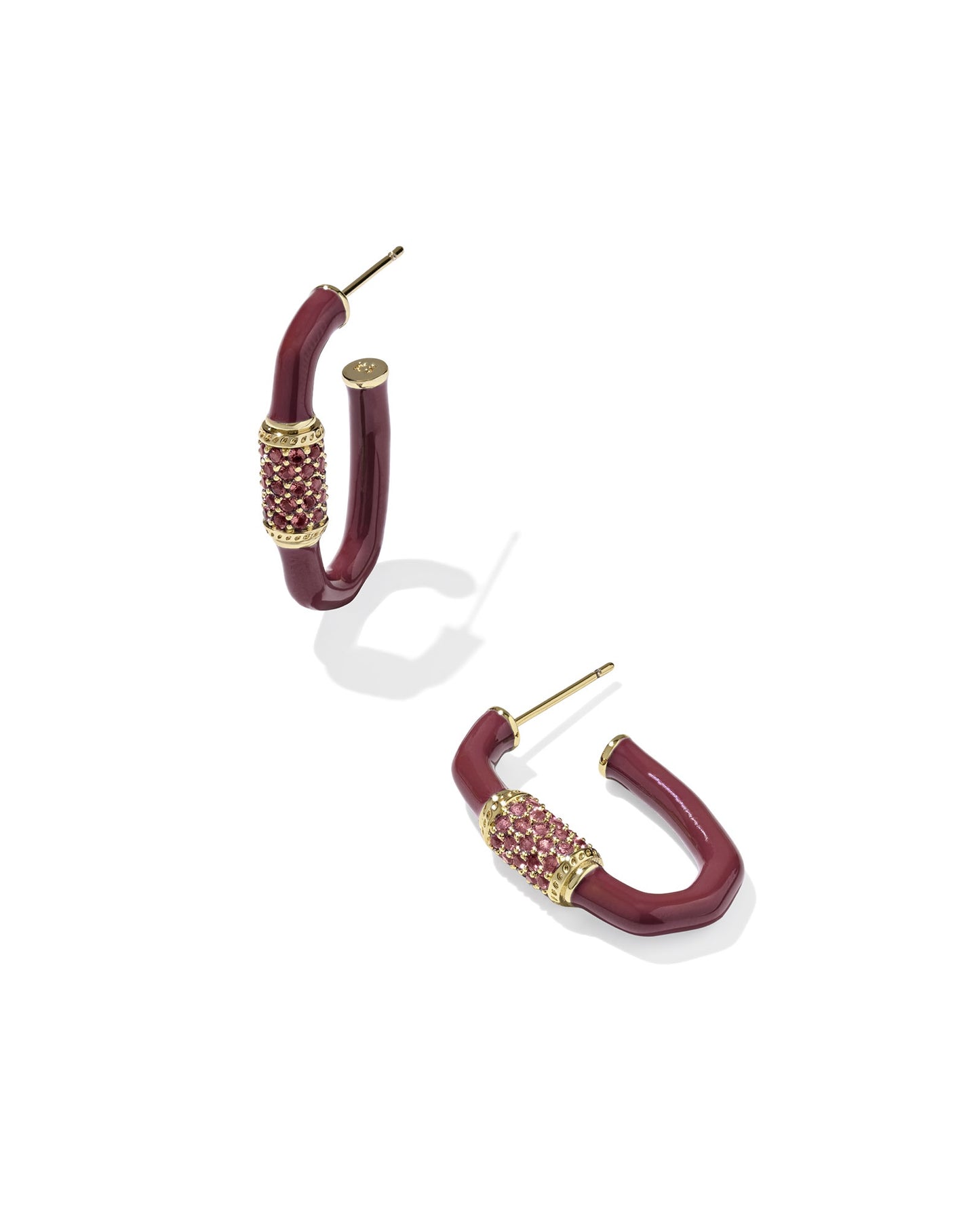 Emery Enamel Hoop Earrings Gold Burgundy Mix