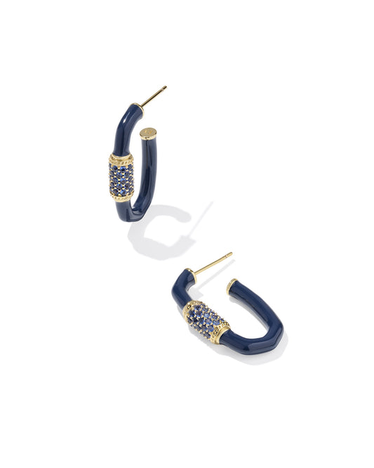 Emery Enamel hoop Earrings Gold Navy Mix