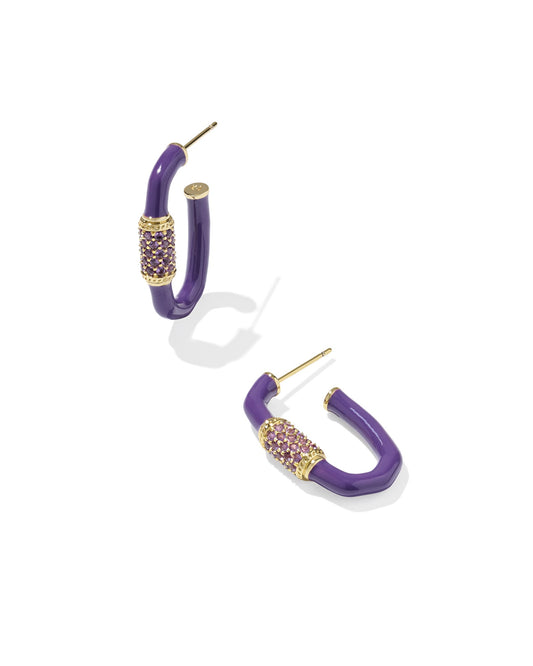 Emery Enamel Hoop Earrings Gold Purple Mix