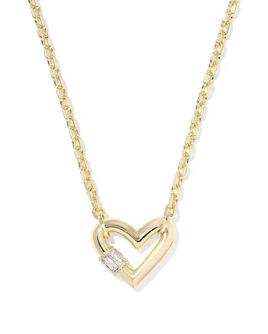 Emery Heart Short Pendant Necklace Gold White CZ