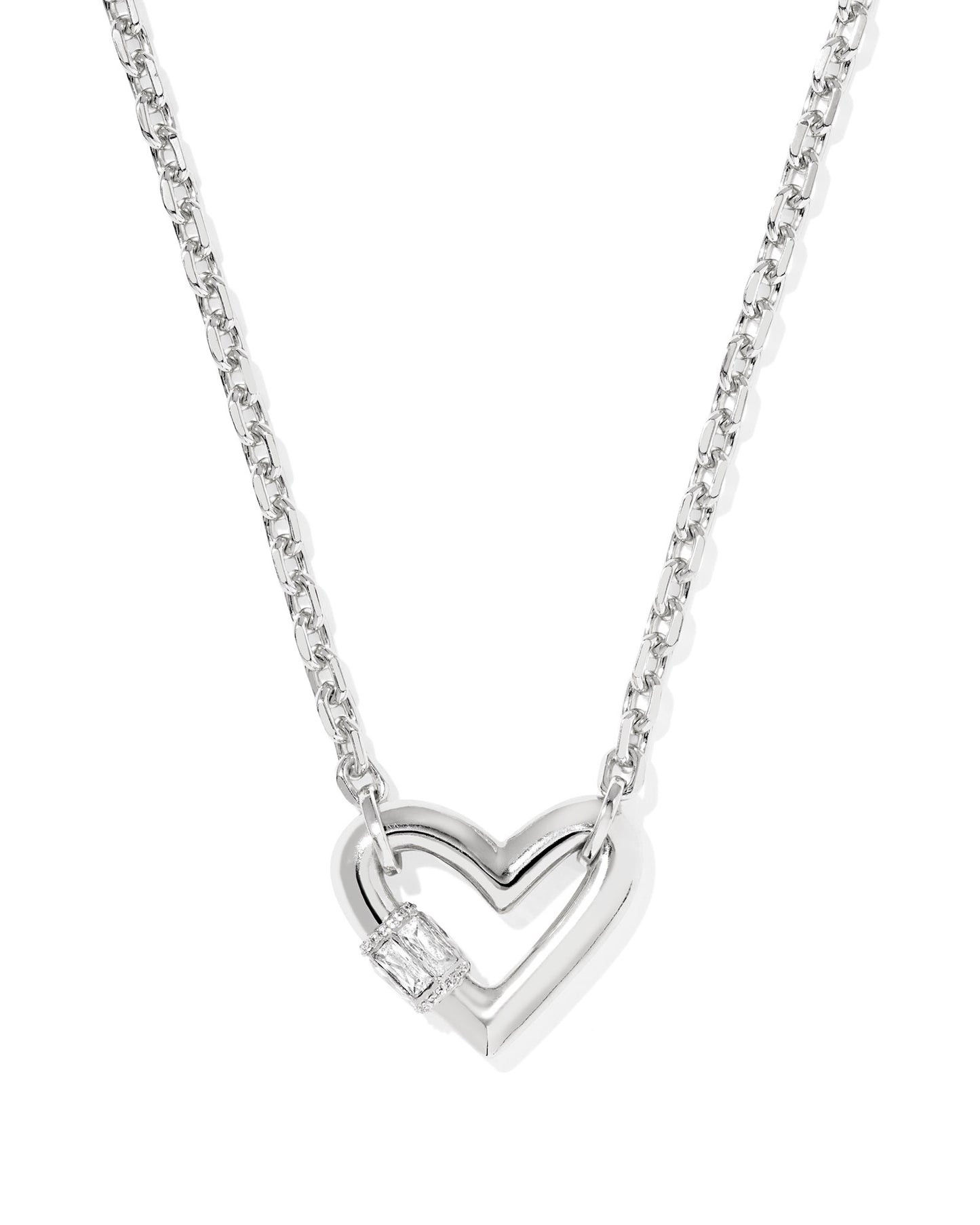 Emery Heart Short Pendant Necklace Silver White CZ