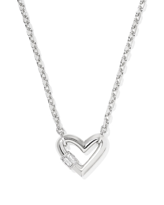 Emery Heart Short Pendant Necklace Silver White CZ