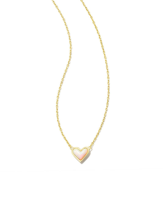 Framed Ari Heart Short Pendant necklace Gold White Opalescent Resin