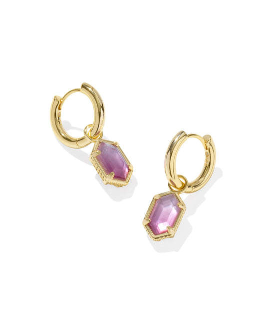 Hallie Huggie Earrings Gold Purple Watercolor Illusion