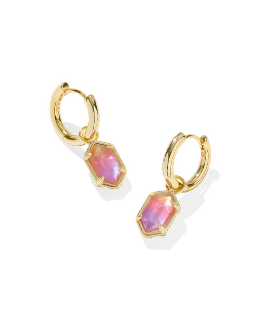 Hallie Huggie Earrings Gold Sunrise Watercolor Illusion