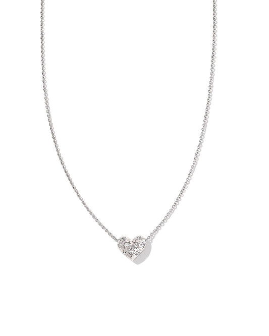 Holland Heart Short Pendant Necklace Silver White Crystal