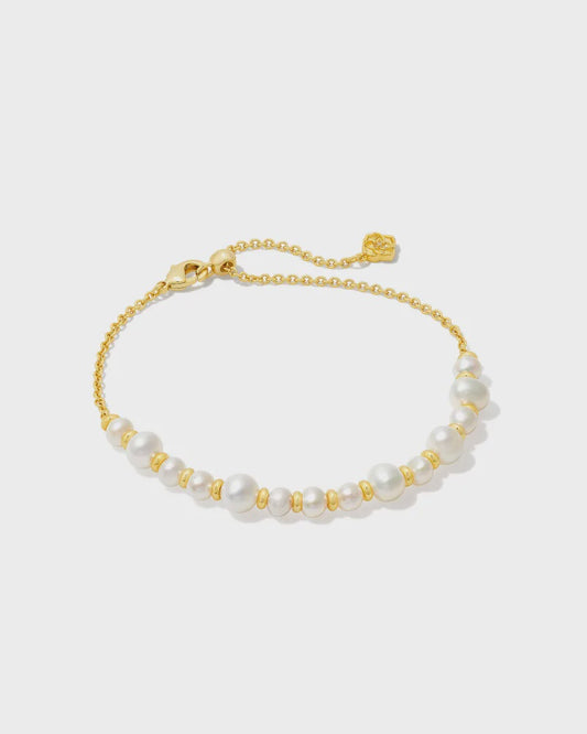 Jovie Beaded Delicate Chain Bracelet Gold White Pearl