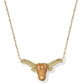 Longhorn Short Pendant Necklace Gold Variegated Orange Magnesite
