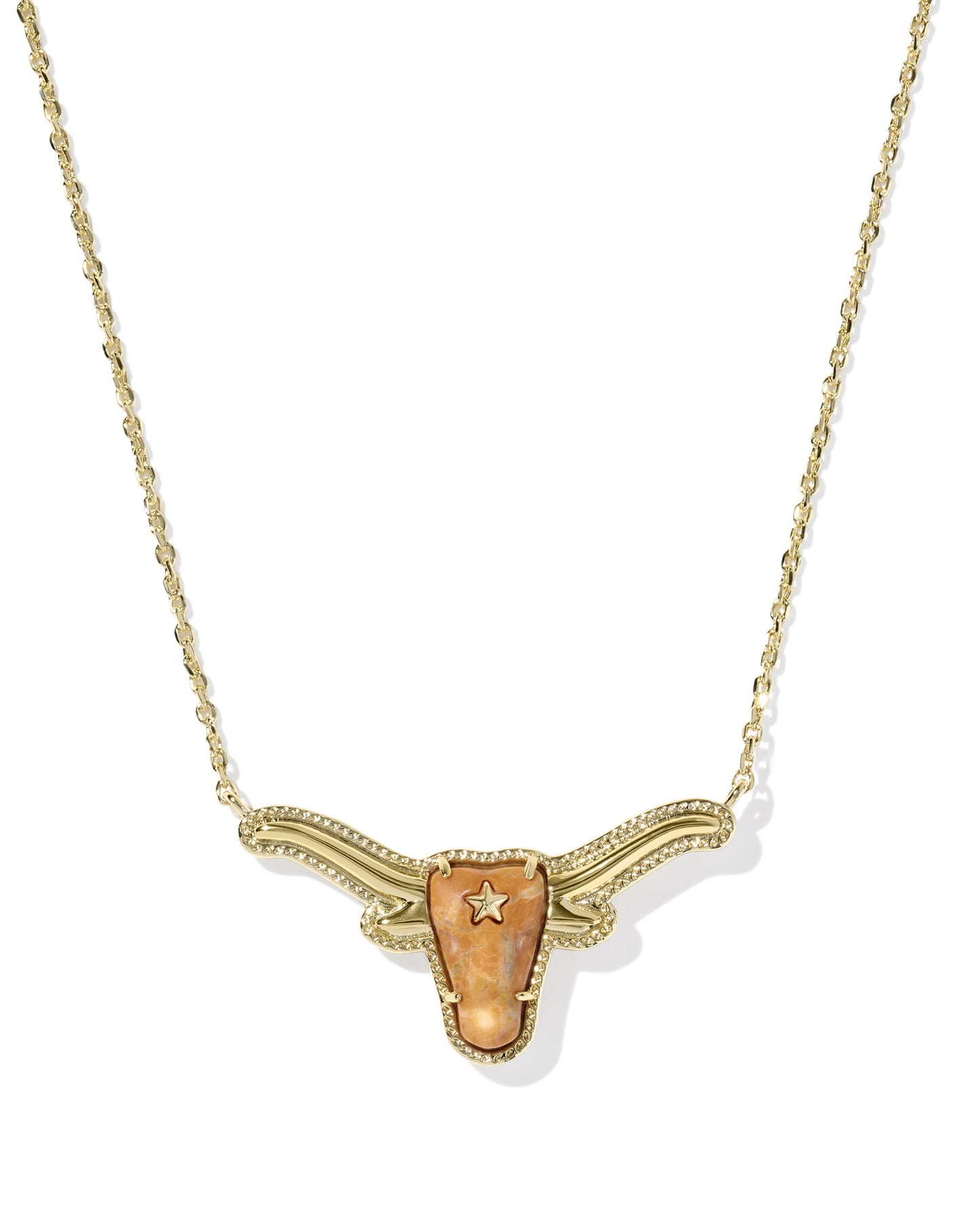 Longhorn Short Pendant Necklace Gold Variegated Orange Magnesite