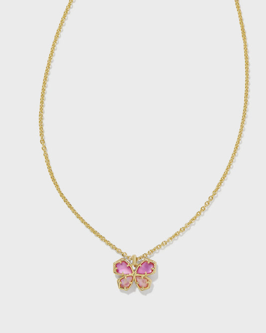 Mae Butterfly Short Pendant Necklace Gold Azalea Pink Mix