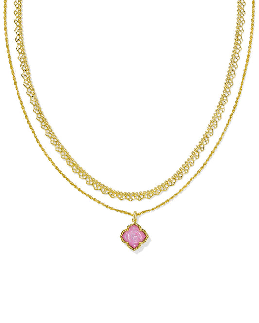 Mallory Rose Multi Strand Necklace Gold Blush Ivory MOP