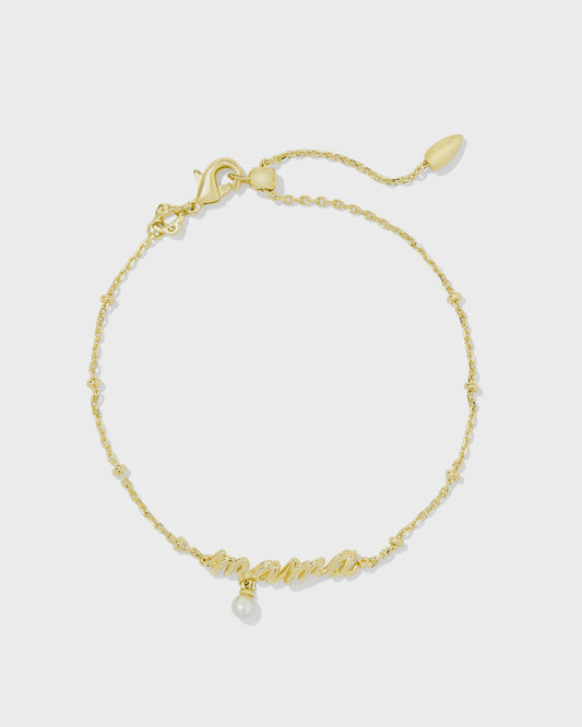 Mama Scripts Delicate Chain Bracelet Gold White Pearl