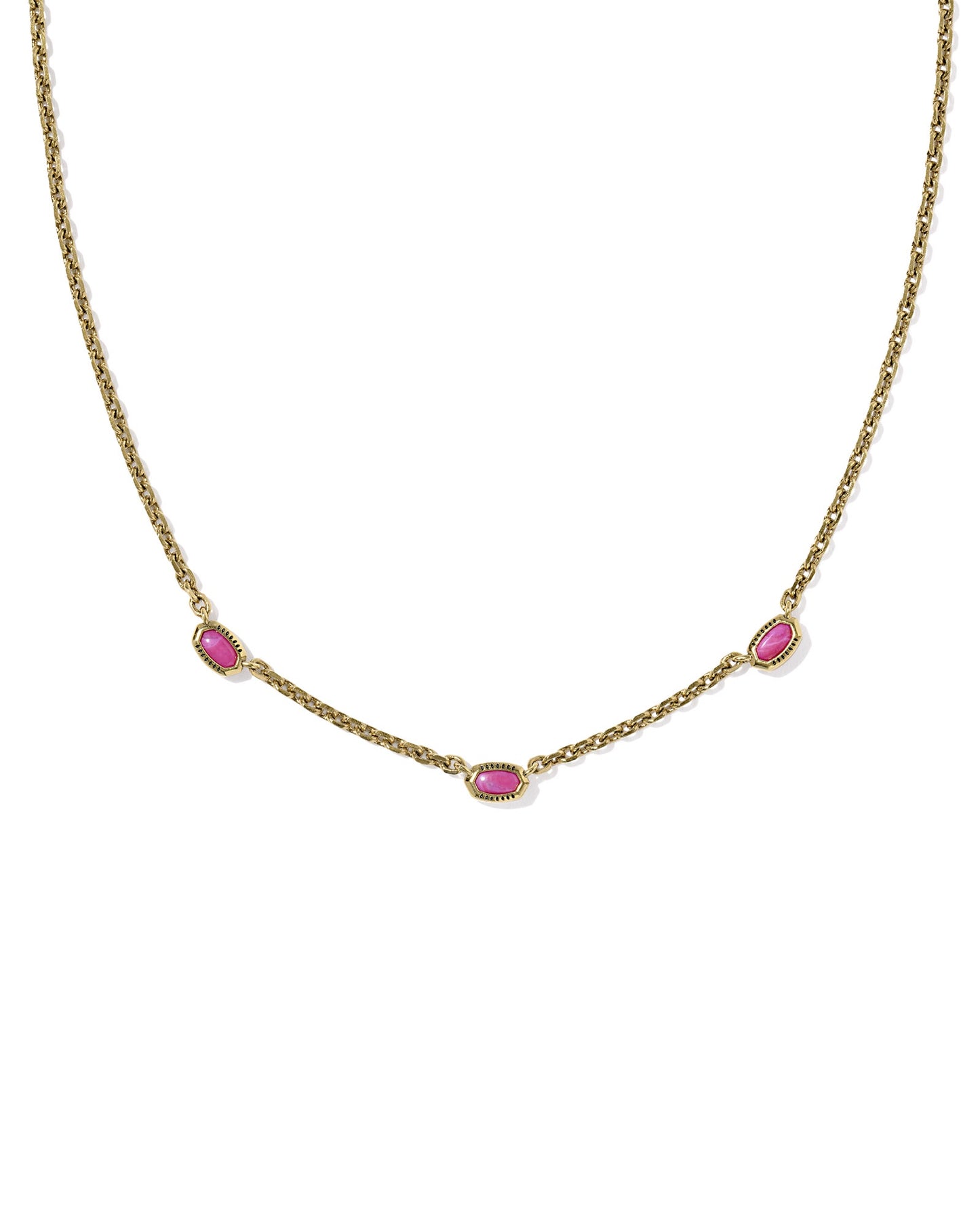 Mini Elisa Three Stone Strand Necklace Vintage Gold Dark Fuchsia Variegated Magnesite